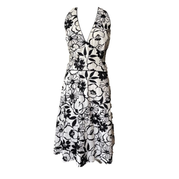 A.P.N.Y. Cotton Halter Dress Backless Black and White Floral - Picture 1 of 8